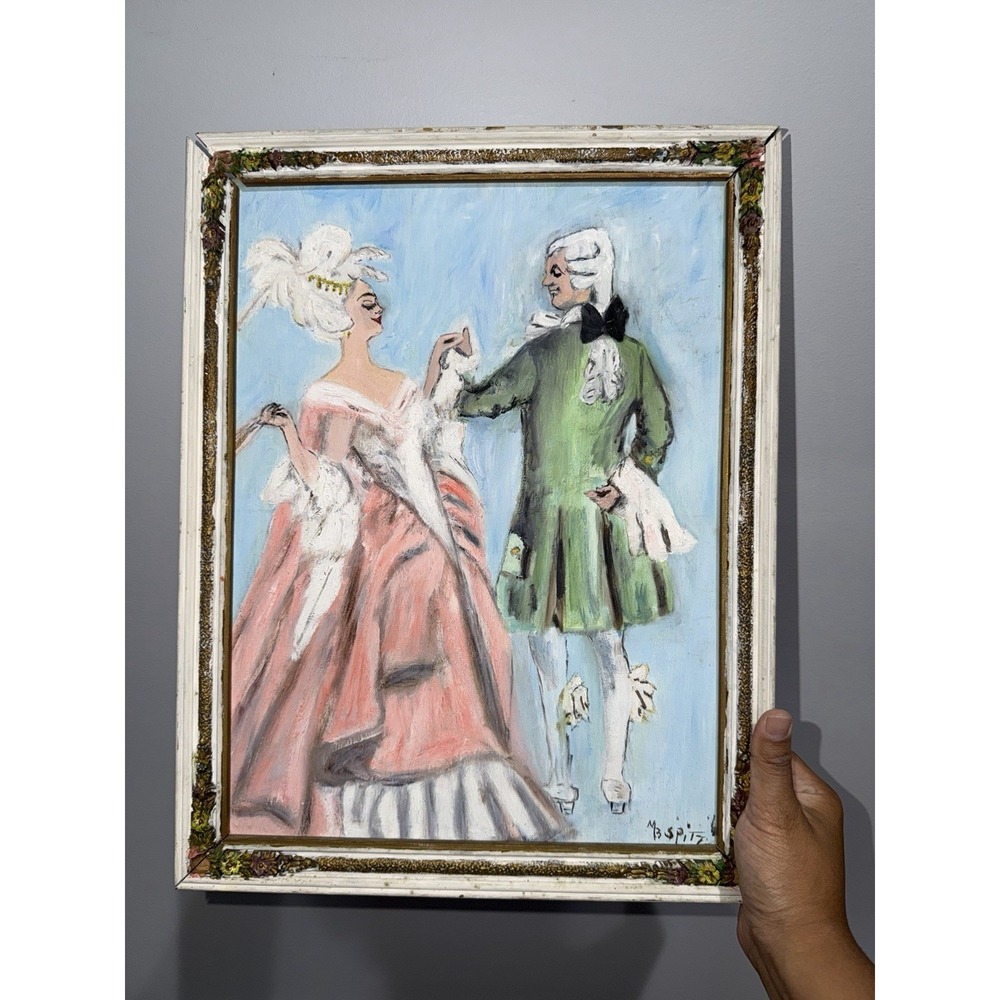 M Spitz Aristocratic Couple Rocco Fete Galante Courtship French Painting  18x14"